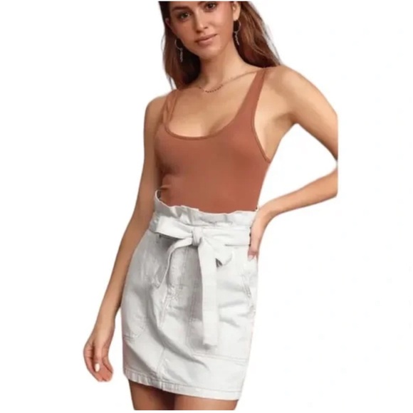 Free People Splendor in the Grass Oatmeal Denim Bow Detail Tie Mini size 6 - Picture 3 of 7